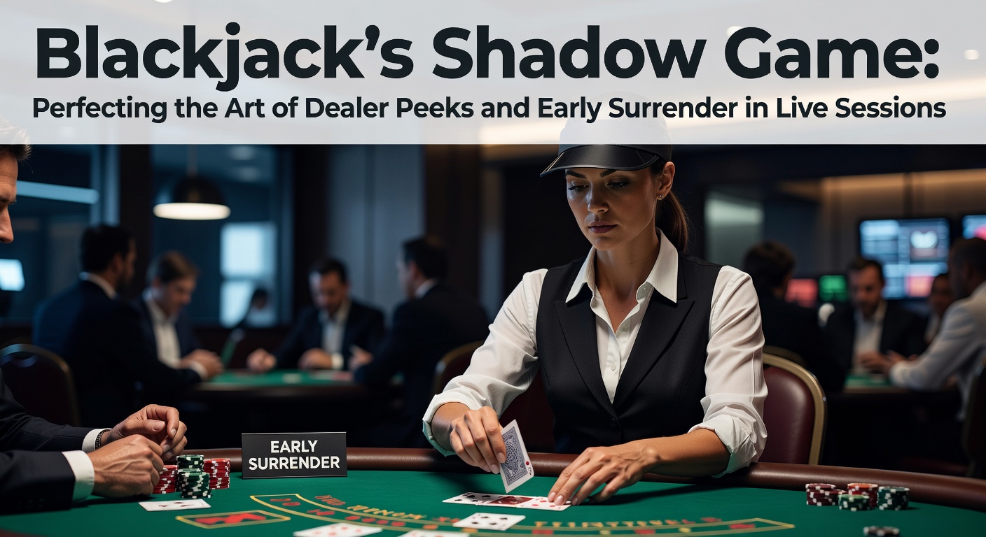 Dealer beim Peek in einer Live-Blackjack-Session, Nahaufnahme der Kartenprüfung