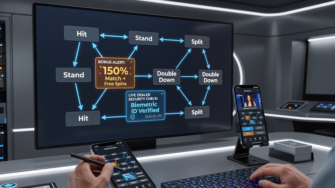 Live-Dealer-Sitzung auf mobilem Gerät mit Sicherheitscheck-Overlay