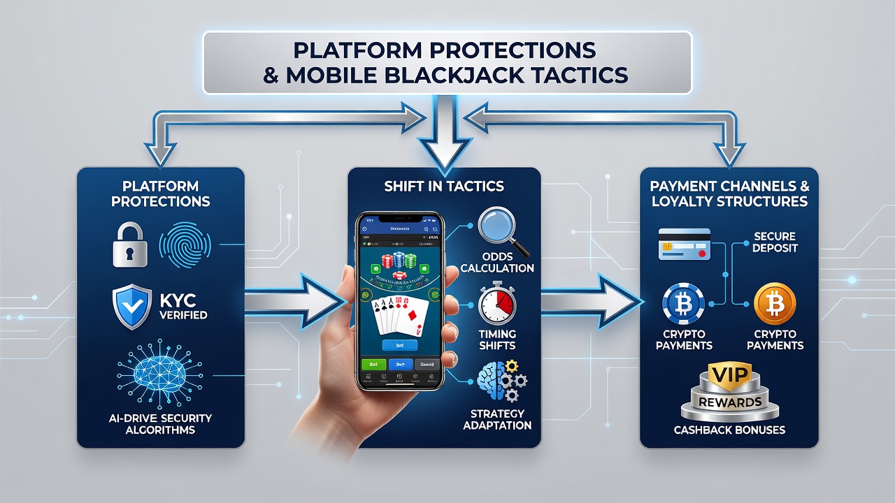 Mobile Blackjack-Sitzung mit Sicherheitsprotokollen auf einem Smartphone-Display