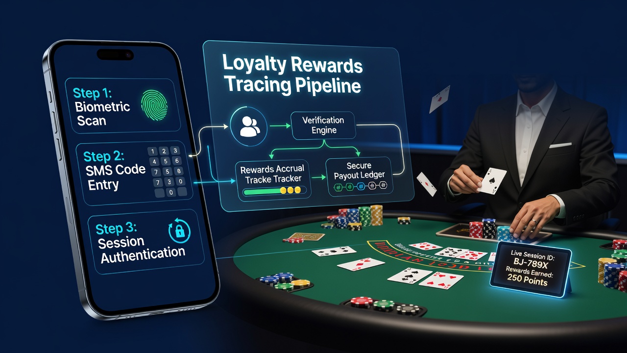 Detailansicht mobiler Verifikationsschritte mit Loyalty-Tracking in Blackjack-Sessions