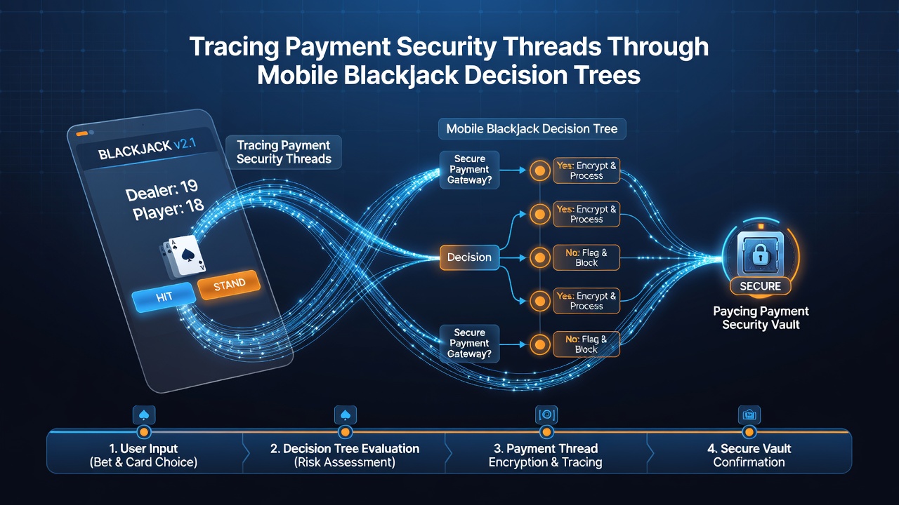 Detaillierte Darstellung eines Entscheidungsbaums für Zahlungssicherheit in Blackjack-Apps